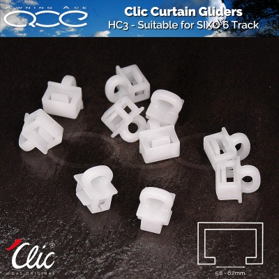 Hinno Clic Curtain Gliders (HC3) for Caravans with SixO 6 Rail Rail System