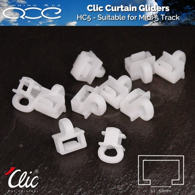 Hinno Clic Curtain Gliders (HC5) for Caravans with Midi 5 Rail System