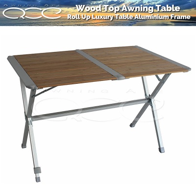 Wood Top Roll Up Luxury Awning Table Aluminium Frame