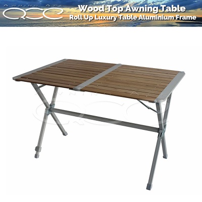 Wood Top Roll Up Luxury Awning Table Aluminium Frame